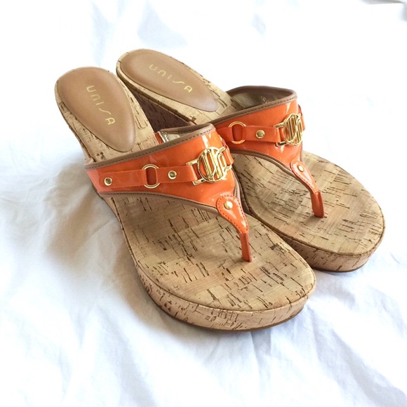 Unisa Orange ‘Patent’ Platform Wedge Sandal Sz 9 - Picture 8 of 8